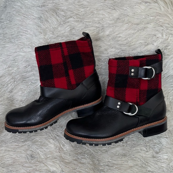 Woolrich Black Leather and Red Wool Women’s Balt Buffalo Plaid Boots Size 8.5 US - Picture 2 of 10